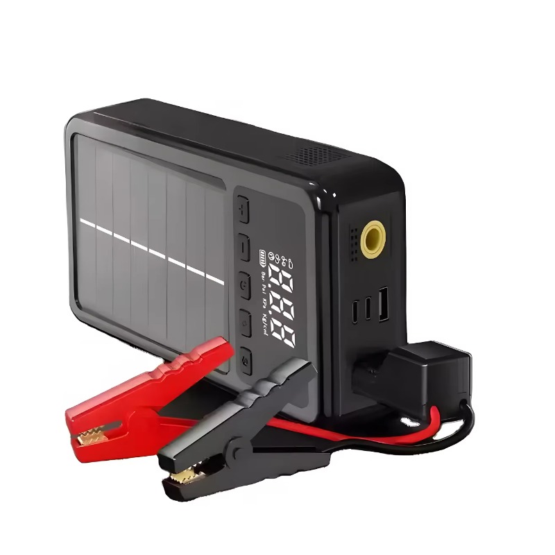 Solar Jump Starter Power Bank - เครื่องจั๊มพ์สตาร์ทเตอร์แบบพกพาพลังงานแสงอาทิตย์ 12V แบตเตอรี่สำรองพลังงานแสงอาทิตย์แบบถอดได้ พร้อมปั๊มลมสำหรับใช้งานกลางแจ้ง สายชาร์จ 3