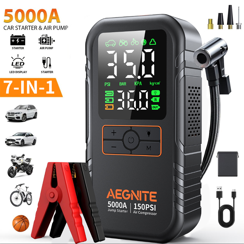 Jump Starter 12V Diesel - เครื่องจั๊มพ์สตาร์ท 5000A รุ่น Peak พร้อมปั๊มลม 150PSI,