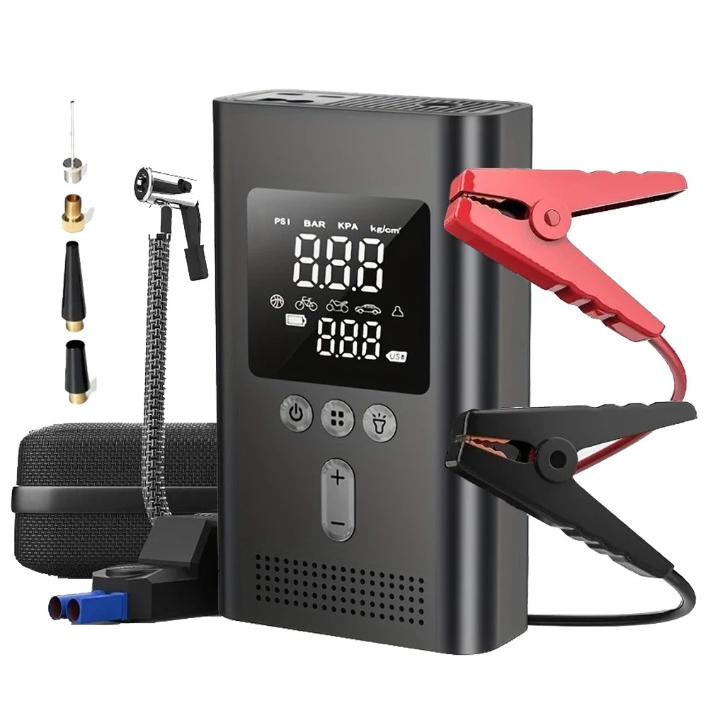Lithium Jump Starter 3000A Peak - เครื่องสูบลมอเนกประสงค์ 5-in-1 พร้อมเครื่องจั๊มสตาร์ท 3000A แรงดันสูงสุด/150PSI แบตเตอรี่จั๊มสตาร์ท