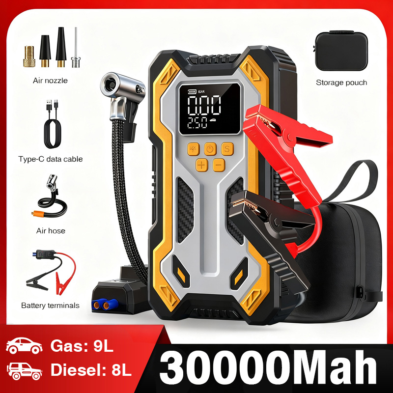 Jump Starter With Air Compressor - Jump Starter พร้อมเครื่องอัดอากาศ, 7000A แบตเตอรี่พกพาแบตเตอรี่แบตเตอรี่ (9.0
