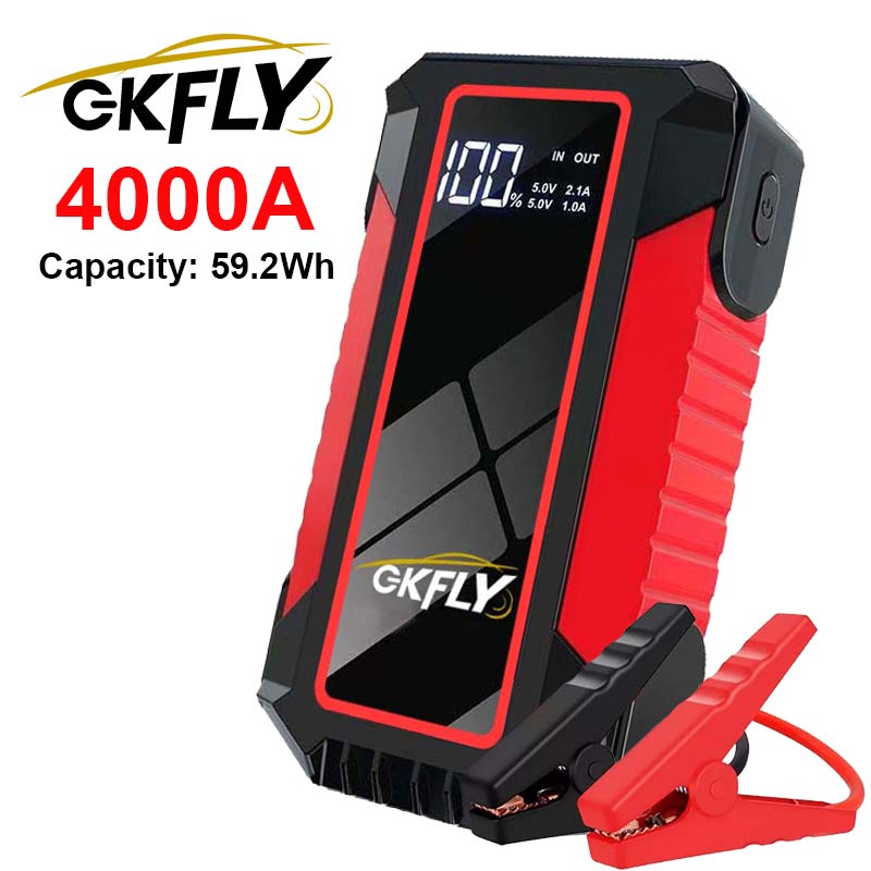 Portable Jump Starter 4000A - เครื่องจั๊มพ์สตาร์ทรถยนต์ GKFLY 4000A 59.2Wh พาวเวอร์แบงค์แบบพกพา อุปกรณ์สตาร์ทรถยนต์