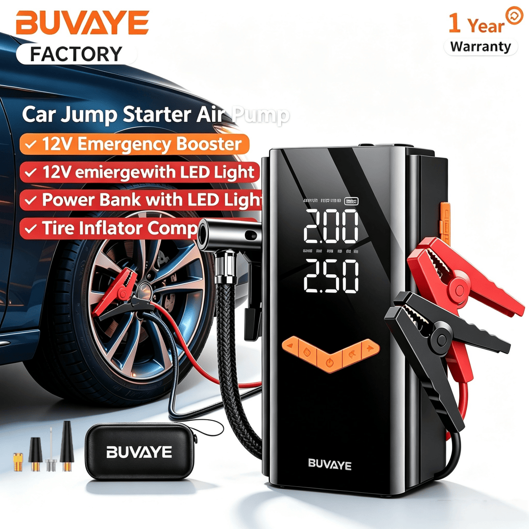 Jump Starter Cable 2000A - เครื่องสตาร์ทรถยนต์ 4-IN-1 ความจุแบตเตอรี่ 10000mAh แรงดัน 150PSI