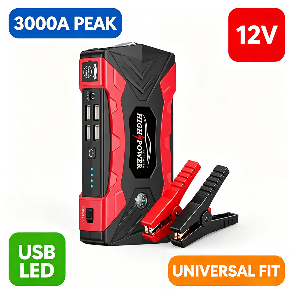 Lithium Jump Starter 3000A Peak - เครื่องจั๊มพ์สตาร์ทรถยนต์ 3000A พีค 12V ชุดแบตเตอรี่ลิเธียมแบบพกพา 1200A