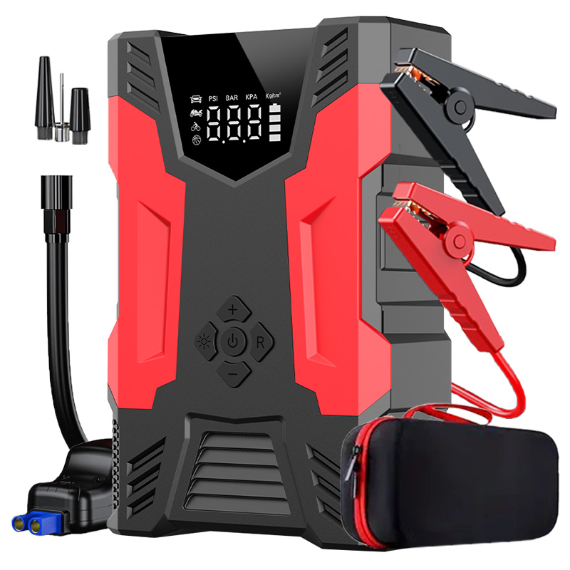 Jump Starter With Air Compressor - 2000A เครื่องจั๊มพ์สตาร์ทรถยนต์และรถบรรทุกแบบพกพา เครื่องเติมลมยาง พาวเวอร์แบงค์ ปั๊มลม -
