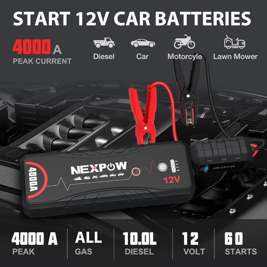 เครื่องช่วยสตาร์ทรถยนต์ 4000A  - Portable Jump Starter 4000A บทวิจารณ์และราคา