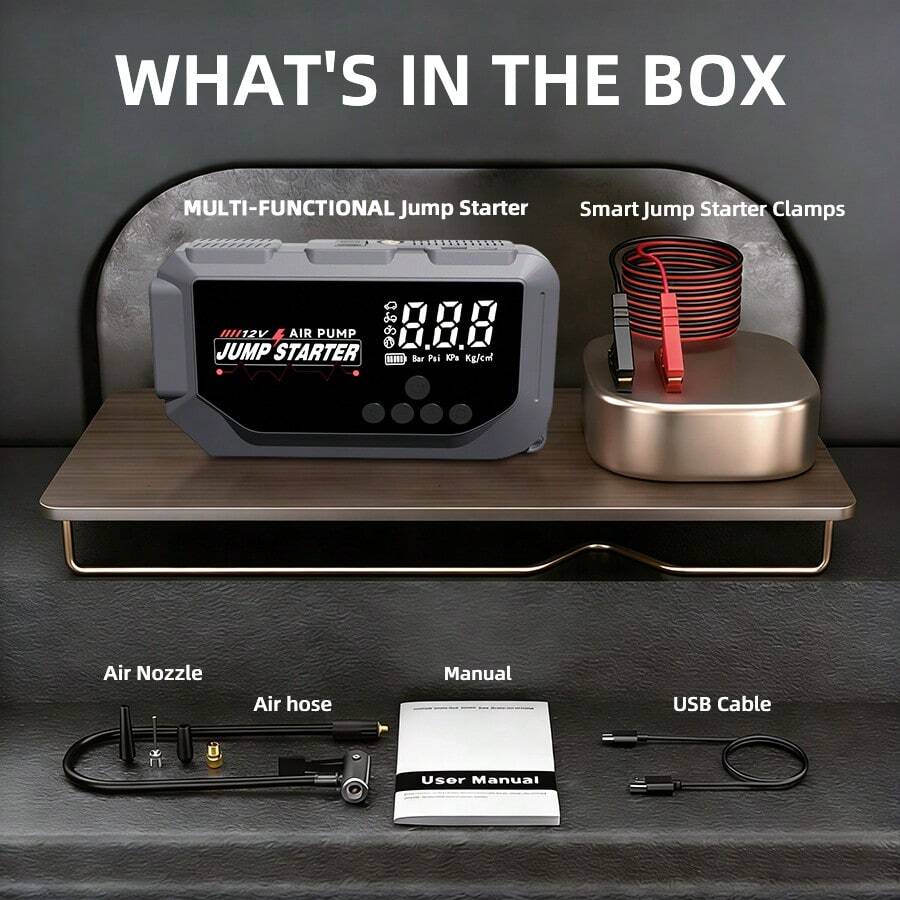 เครื่องจั๊มพ์สตาร์ทรถยนต์ฉุกเฉ - Jump Starter With Air Compressor บทวิจารณ์และราคา