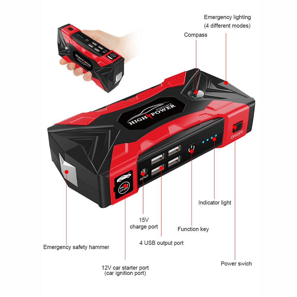 เครื่องจั๊มพ์สตาร์ทรถยนต์ 3000 - Lithium Jump Starter 3000A Peak บทวิจารณ์และราคา