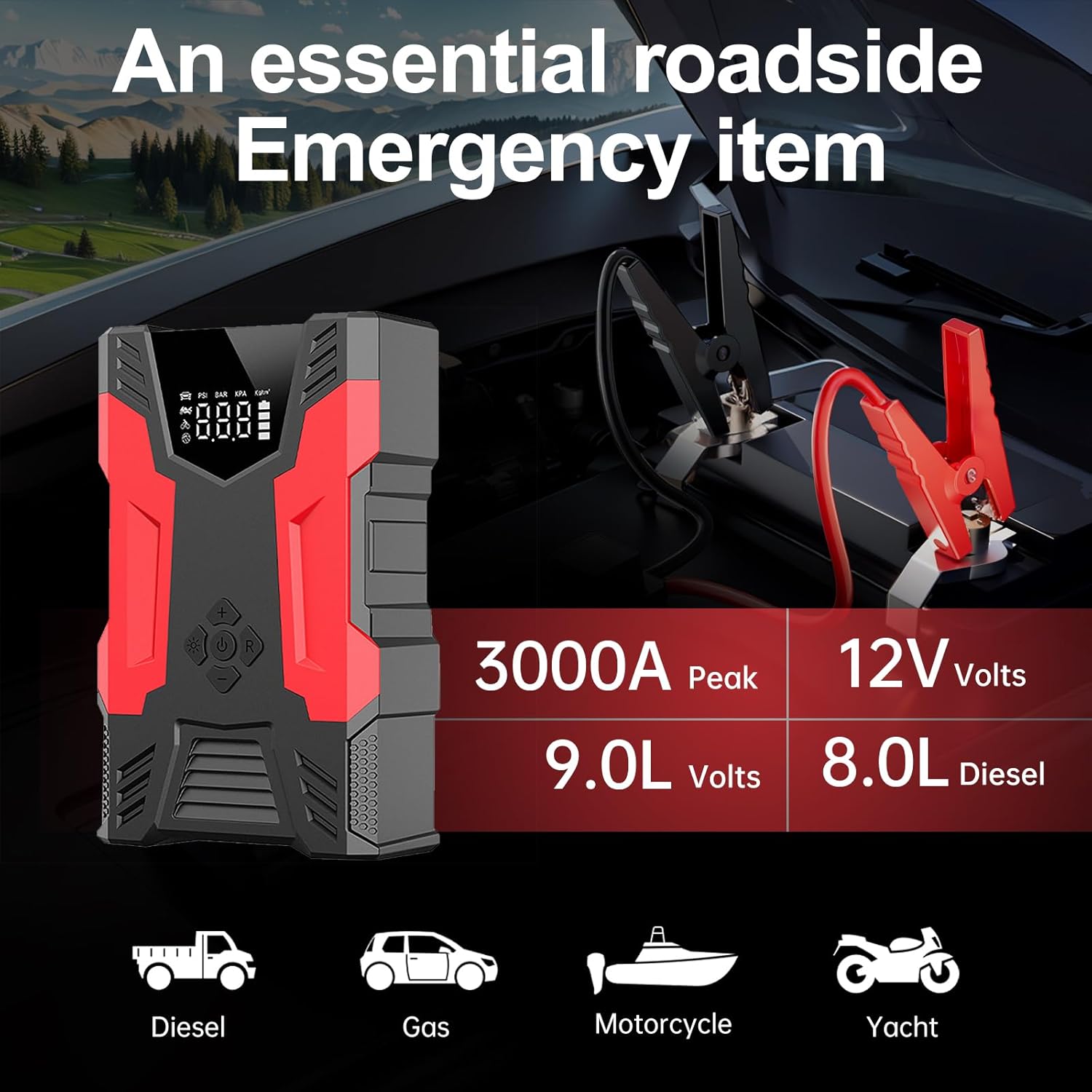 2000A เครื่องจั๊มพ์สตาร์ทรถยนต - Jump Starter With Air Compressor บทวิจารณ์และราคา