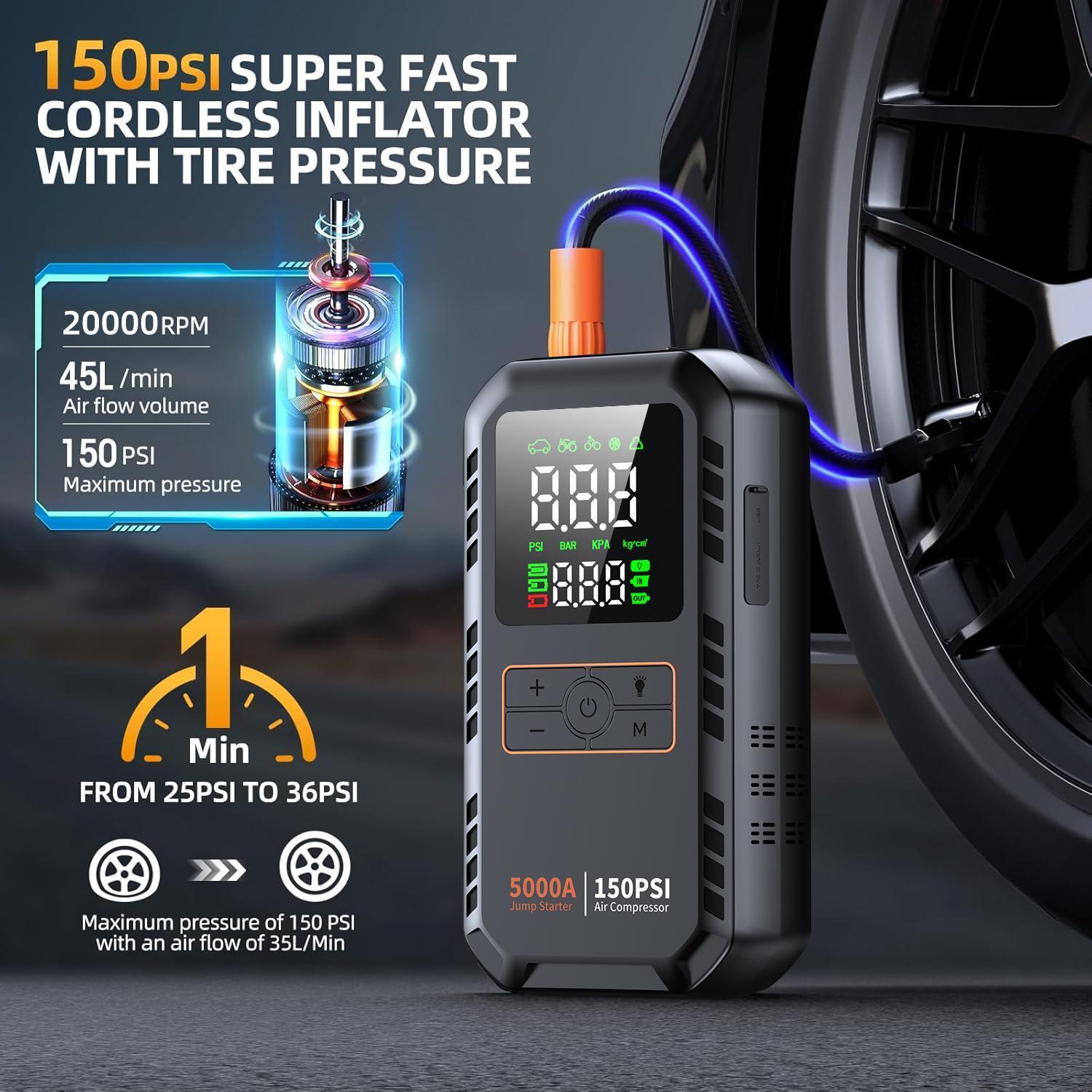เครื่องสตาร์ทรถยนต์ 5000A พร้อ - Jump Starter With Air Compressor บทวิจารณ์และราคา