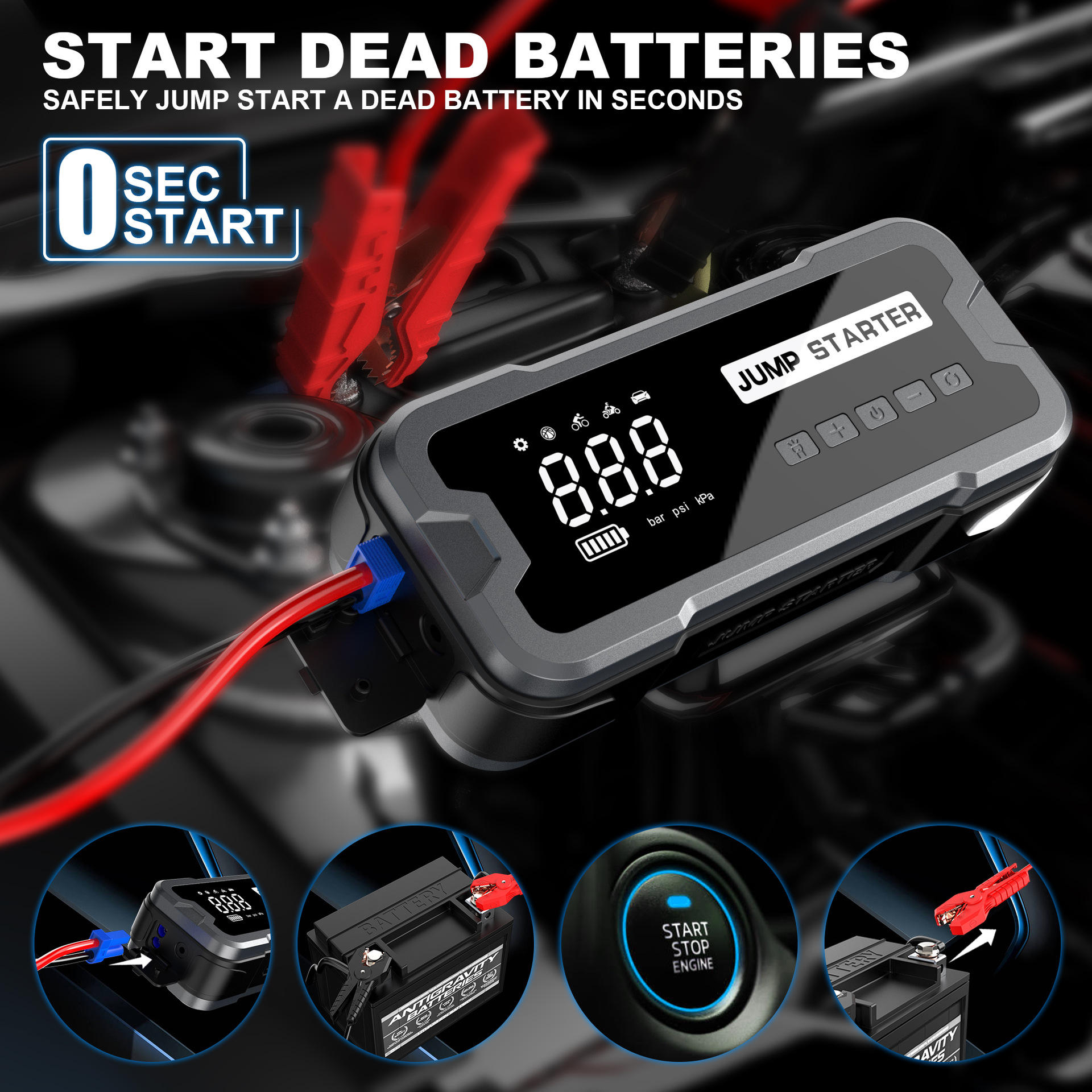 เครื่องจั๊มสตาร์ทแบบพกพา 4000A - Portable Jump Starter 4000A บทวิจารณ์และราคา